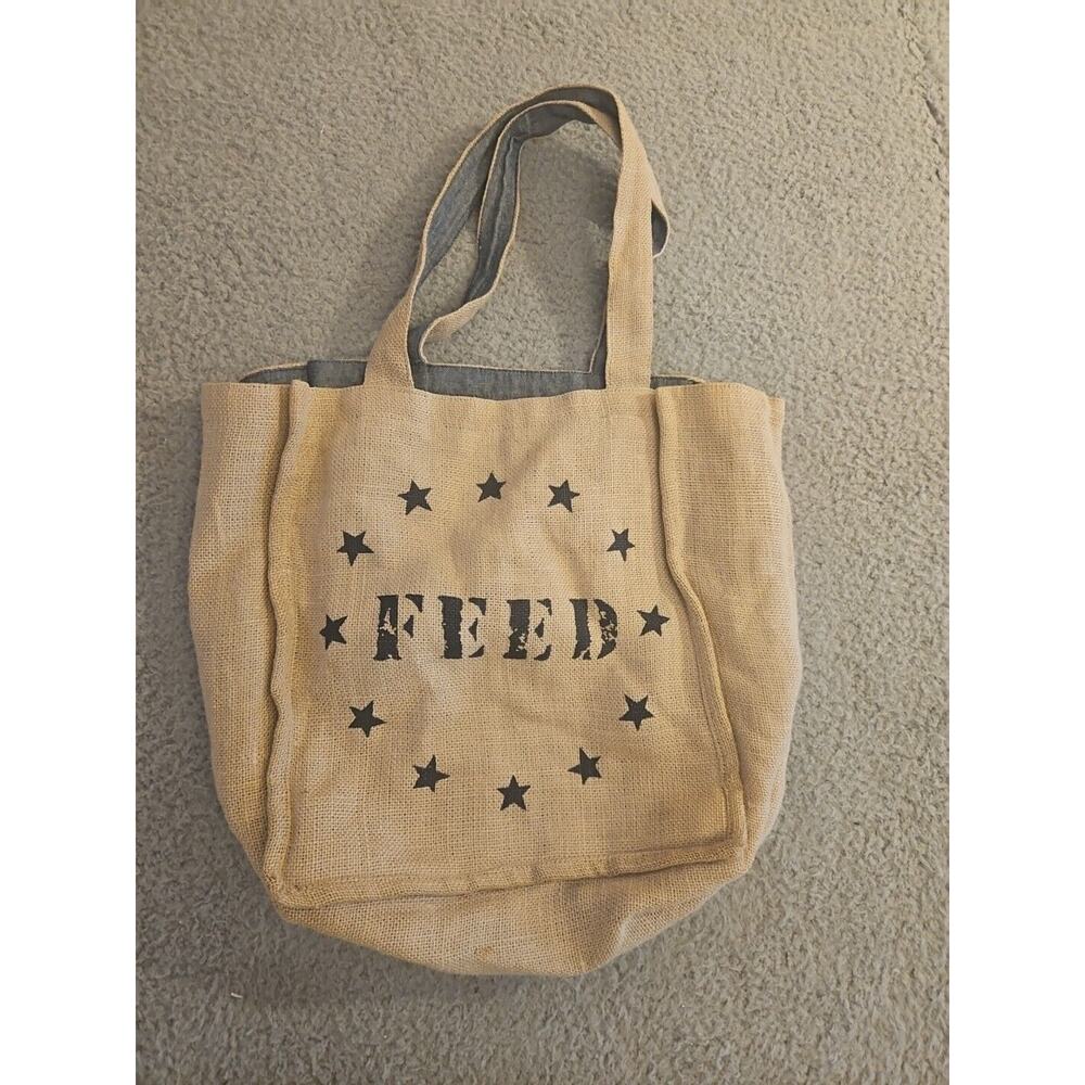 FEED 8 Target Bag‎ Reversible Burlap Tote bag COLOR STONE 13 x 12 in
